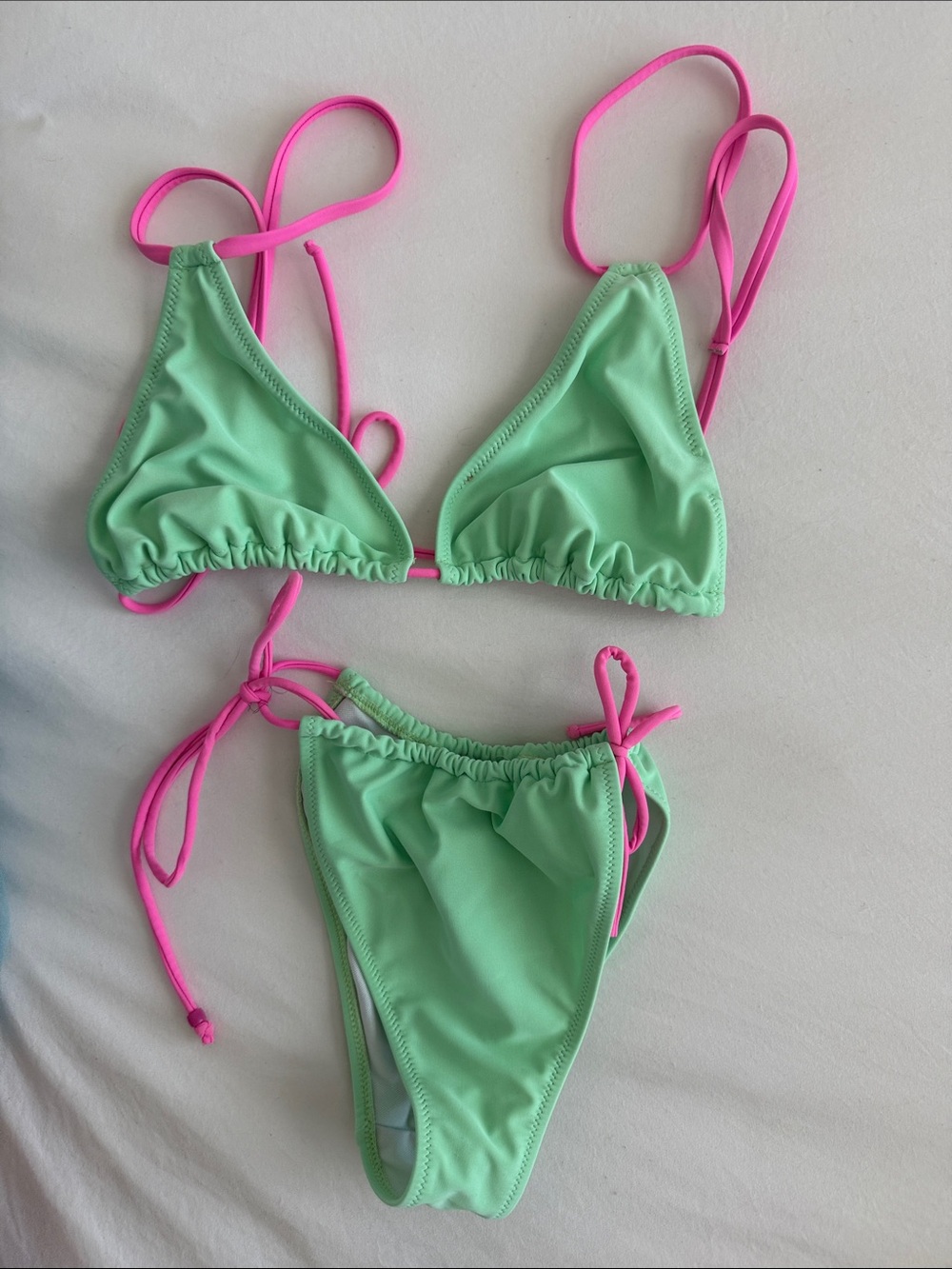 Kids Mint Green Two-Piece Swim Set with Pink Trim
